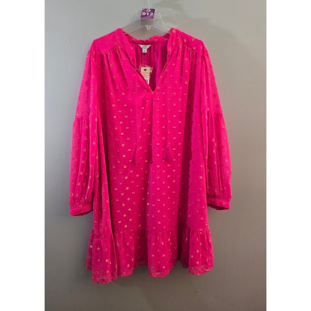 Crown & Ivy Womens Dress Pink Swiss Dot Tassel Holiday Mini Plus Size 3X NEW